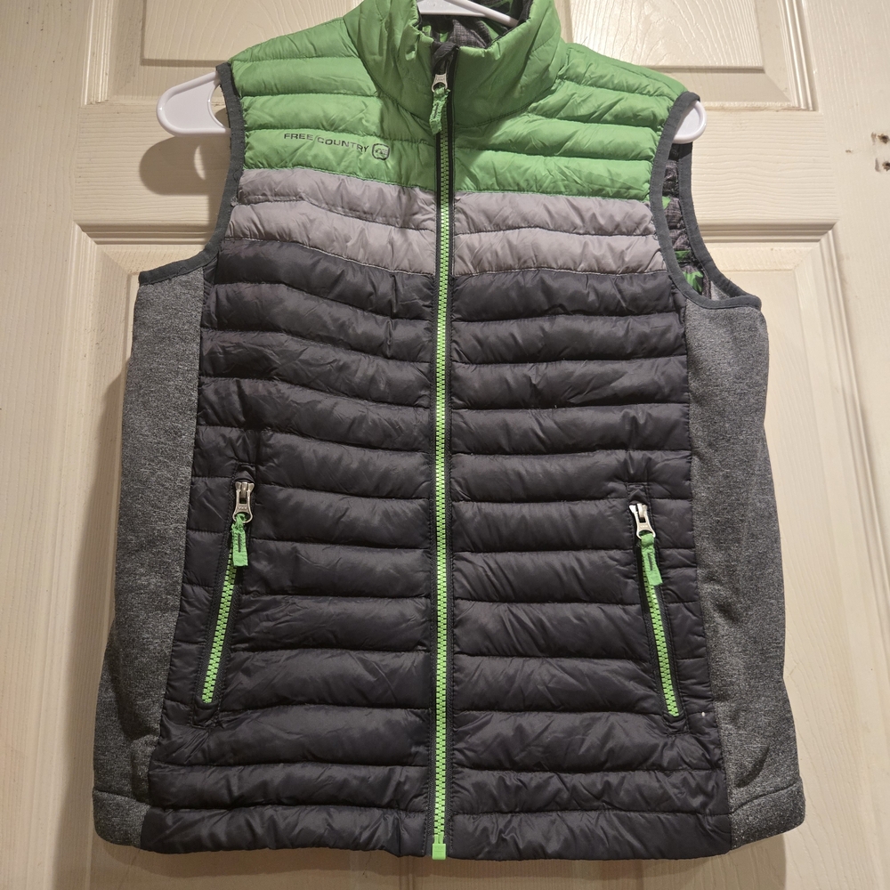 Free Country Boys Puffer Vest. Size L 14 14 16. Grey/ Green. Full Zip. EUC